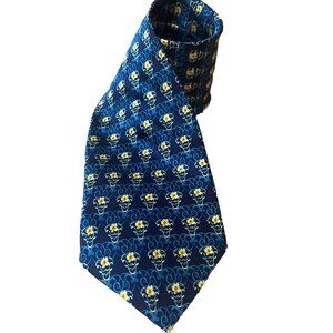 Sinsabang Men's 100% Silk Neck Tie Blue With Yellow Flowers